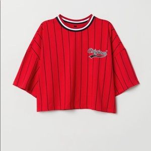h&m red striped top